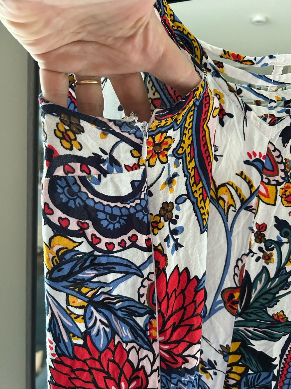 MSK Jumpsuit with Red, Blue and Yellow Paisley Floral Print Size L - Picture 2 of 7